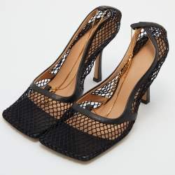 Pre Owned Bottega Veneta Black Mesh and Leather Stretch Pumps Size 39
