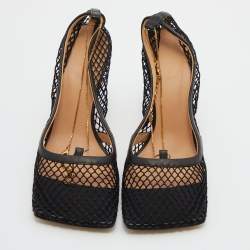Pre Owned Bottega Veneta Black Mesh and Leather Stretch Pumps Size 39