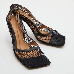 Pre Owned Bottega Veneta Black Mesh and Leather Stretch Pumps Size 39