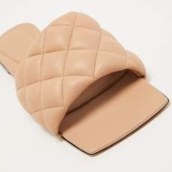 Pre Owned Bottega Veneta Beige Quilted Leather Lido Flat Slides Size 36