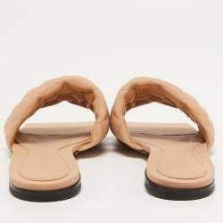 Pre Owned Bottega Veneta Beige Quilted Leather Lido Flat Slides Size 36