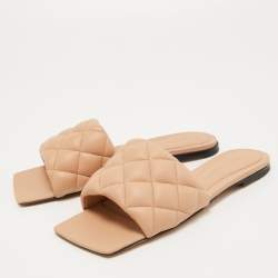 Pre Owned Bottega Veneta Beige Quilted Leather Lido Flat Slides Size 36