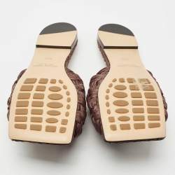 مملوكة مسبقًا Bottega Veneta Dark Brown Raffia Intrecciato Slide Flat Size 36.5