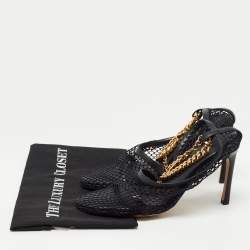 مملوكة مسبقًا Bottega Veneta Black Mesh and Leather Trims Chain Embellished Ankle Strap Cuff Pumps Size 38
