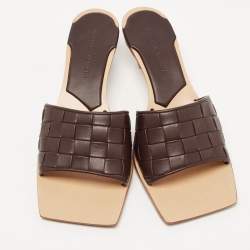 مملوكة مسبقًا Bottega Veneta Brown Leather Intrecciato Slide Sandals Size 36.5