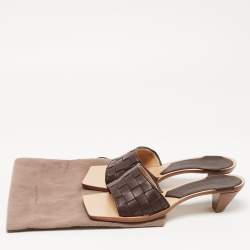 مملوكة مسبقًا Bottega Veneta Brown Leather Intrecciato Slide Sandals Size 36.5