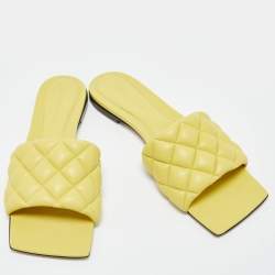 Pre Owned Bottega Veneta Yellow Quilted Leather Lido Flat Slides Size 38.5