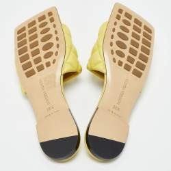 Pre Owned Bottega Veneta Yellow Quilted Leather Lido Flat Slides Size 38.5