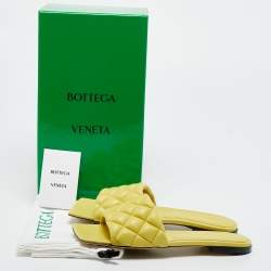 Pre Owned Bottega Veneta Yellow Quilted Leather Lido Flat Slides Size 38.5