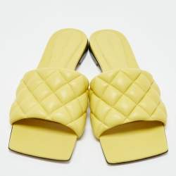 Pre Owned Bottega Veneta Yellow Quilted Leather Lido Flat Slides Size 38.5