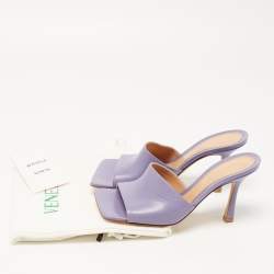 مملوكة مسبقًا Bottega Veneta Purple Leather Square Toe Stretch Sandals Size 36