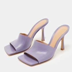 مملوكة مسبقًا Bottega Veneta Purple Leather Square Toe Stretch Sandals Size 36
