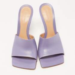 مملوكة مسبقًا Bottega Veneta Purple Leather Square Toe Stretch Sandals Size 36