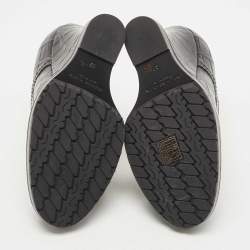 Pre Owned Bottega Veneta Black Croc Embossed Leather Wedge Oxford Pumps Size 37