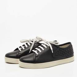 Pre Owned Bottega Veneta Black Intrecciato Leather Low Top Sneakers Size 36