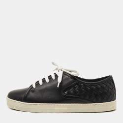 Pre Owned Bottega Veneta Black Intrecciato Leather Low Top Sneakers Size 36