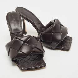 Pre Owned Bottega Veneta Dark Brown Intrecciato Leather Lido Mule Sandals Size 37