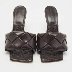 Pre Owned Bottega Veneta Dark Brown Intrecciato Leather Lido Mule Sandals Size 37