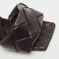 Pre Owned Bottega Veneta Dark Brown Intrecciato Leather Lido Mule Sandals Size 37