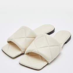 Pre Owned Bottega Veneta Beige Quilted Leather Lido Flat Slides Size 39