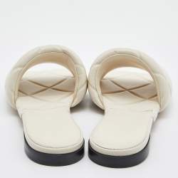 Pre Owned Bottega Veneta Beige Quilted Leather Lido Flat Slides Size 39