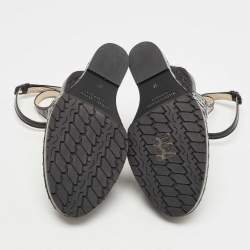 Pre Owned Bottega Veneta Black Patent Leather Intrecciato Wedge Ankle Wrap Peep Toe Sandals Size 37