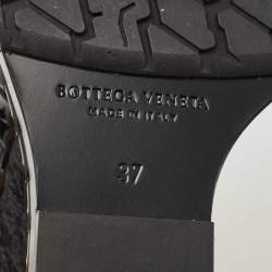 Pre Owned Bottega Veneta Black Patent Leather Intrecciato Wedge Ankle Wrap Peep Toe Sandals Size 37