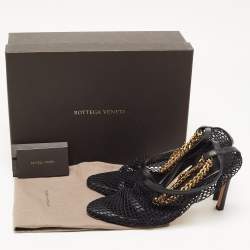Bottega Veneta Black Mesh and Leather Chunky Chain Ankle Strap Sandals Size 37.5