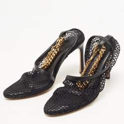 Bottega Veneta Black Mesh and Leather Chunky Chain Ankle Strap Sandals Size 37.5