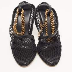 Bottega Veneta Black Mesh and Leather Chunky Chain Ankle Strap Sandals Size 37.5