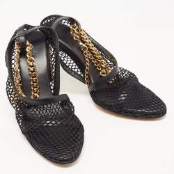 Bottega Veneta Black Mesh and Leather Chunky Chain Ankle Strap Sandals Size 37.5