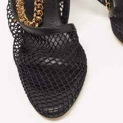 Bottega Veneta Black Mesh and Leather Chunky Chain Ankle Strap Sandals Size 37.5