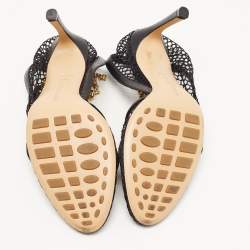Bottega Veneta Black Mesh and Leather Chunky Chain Ankle Strap Sandals Size 37.5