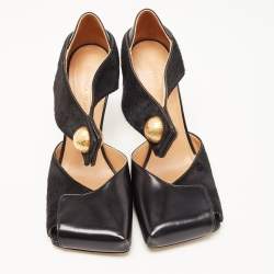 Pre Owned Bottega Veneta Black Leather and Calf Hair Ankle Strap Sandals Size 37.5