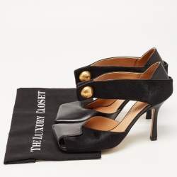 Pre Owned Bottega Veneta Black Leather and Calf Hair Ankle Strap Sandals Size 37.5