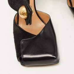 Pre Owned Bottega Veneta Black Leather and Calf Hair Ankle Strap Sandals Size 37.5