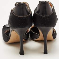 Pre Owned Bottega Veneta Black Leather and Calf Hair Ankle Strap Sandals Size 37.5