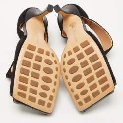 Pre Owned Bottega Veneta Black Leather and Calf Hair Ankle Strap Sandals Size 37.5