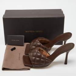 Pre Owned Bottega Veneta Brown Quilted Leather Slides Size 40