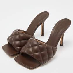 Pre Owned Bottega Veneta Brown Quilted Leather Slides Size 40