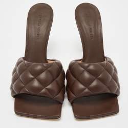 Pre Owned Bottega Veneta Brown Quilted Leather Slides Size 40