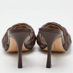 Pre Owned Bottega Veneta Brown Quilted Leather Slides Size 40