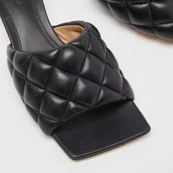Pre Owned Bottega Veneta Black Quilted Leather  Slides Size  37