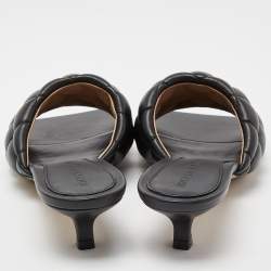 Pre Owned Bottega Veneta Black Quilted Leather  Slides Size  37