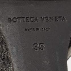 Pre Owned Bottega Veneta Metallic Intrecciato Leather Espadrille Wedge Ankle Strap Sandals Size 35