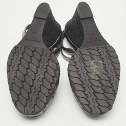 Pre Owned Bottega Veneta Metallic Intrecciato Leather Espadrille Wedge Ankle Strap Sandals Size 35