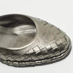 Pre Owned Bottega Veneta Metallic Intrecciato Leather Espadrille Wedge Ankle Strap Sandals Size 35