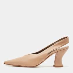 Pre Owned Bottega Veneta Beige Leather Slingback Pumps Size 39