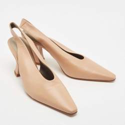 Pre Owned Bottega Veneta Beige Leather Slingback Pumps Size 39