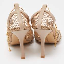 Pre Owned Bottega Veneta Beige Leather and Stretch Mesh Square Toe Pumps Size 37